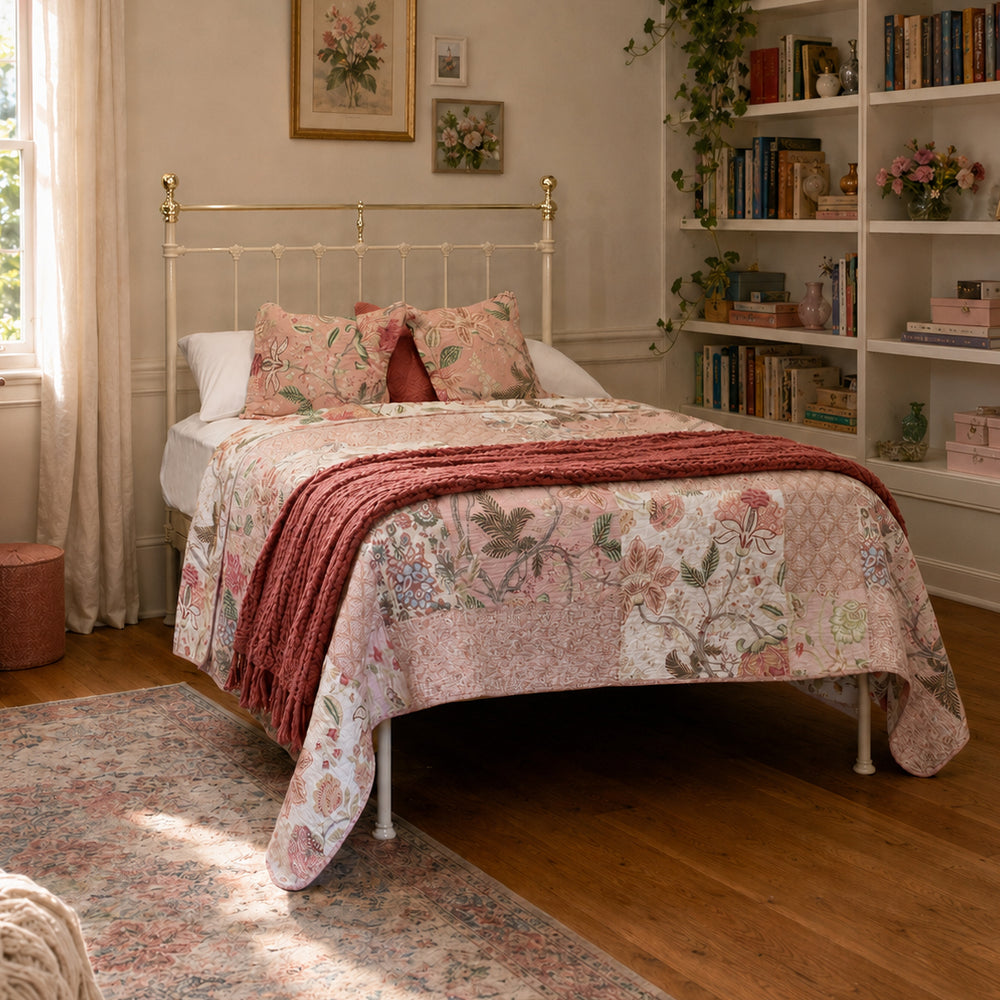 Double Platform Antique Bed in Cream, MD176