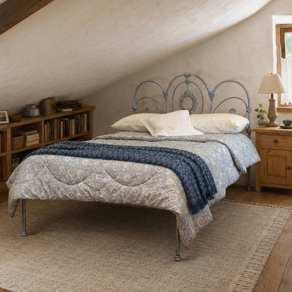 Double Antique Platform Bed in Blue Verdigris, MD166