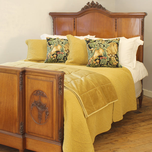 Mahogany antique bed with floral carving