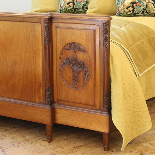 Mahogany antique bed with floral carving