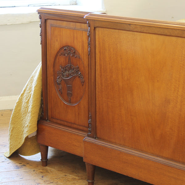 Mahogany antique bed with floral carving