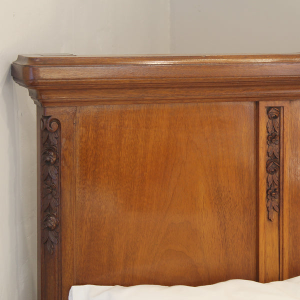 Mahogany antique bed with floral carving