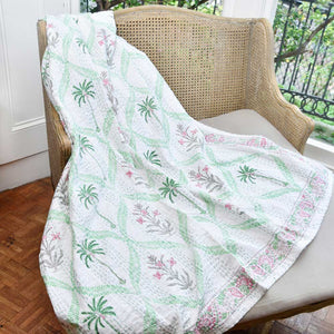 Kantha Throw - Floral Pink Palms