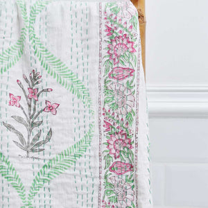 Kantha Throw - Floral Pink Palms