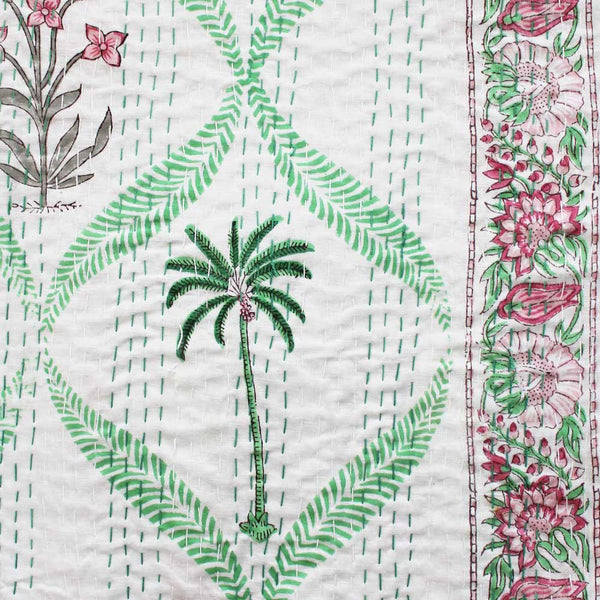 Kantha Throw - Floral Pink Palms