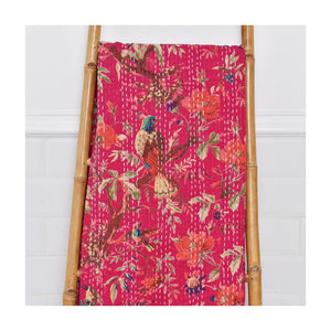 Kantha Throw - Hot Pink Birds