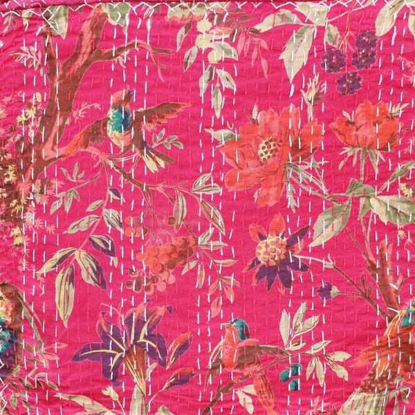 Kantha Throw - Hot Pink Birds