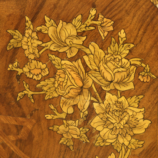 Close up of mahogany antique bed