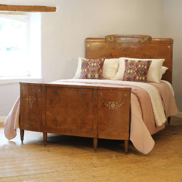 Art Deco Burr Walnut Antique Bed