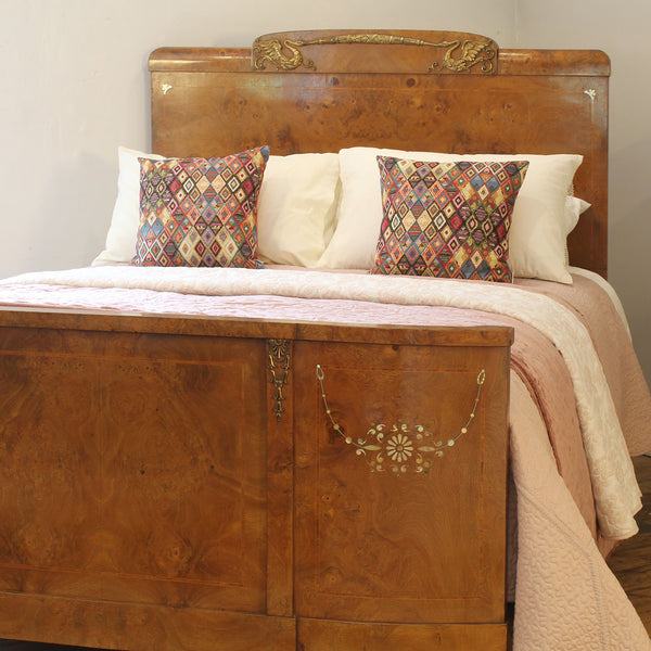 Art Deco Burr Walnut Antique Bed