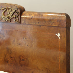 Art Deco Burr Walnut Antique Bed