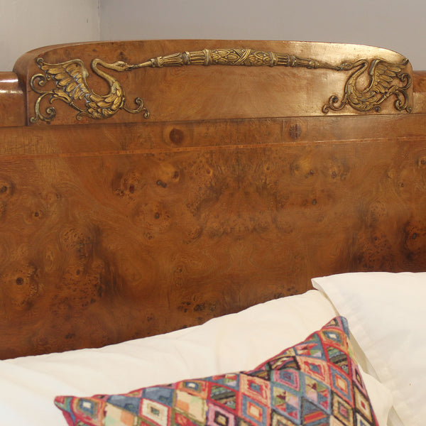 Art Deco Burr Walnut Antique Bed
