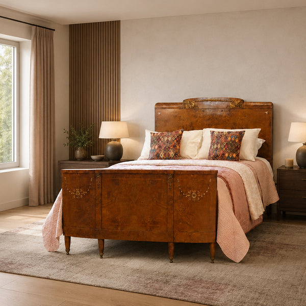 King Size Art Deco Inlaid Antique Bed WK213