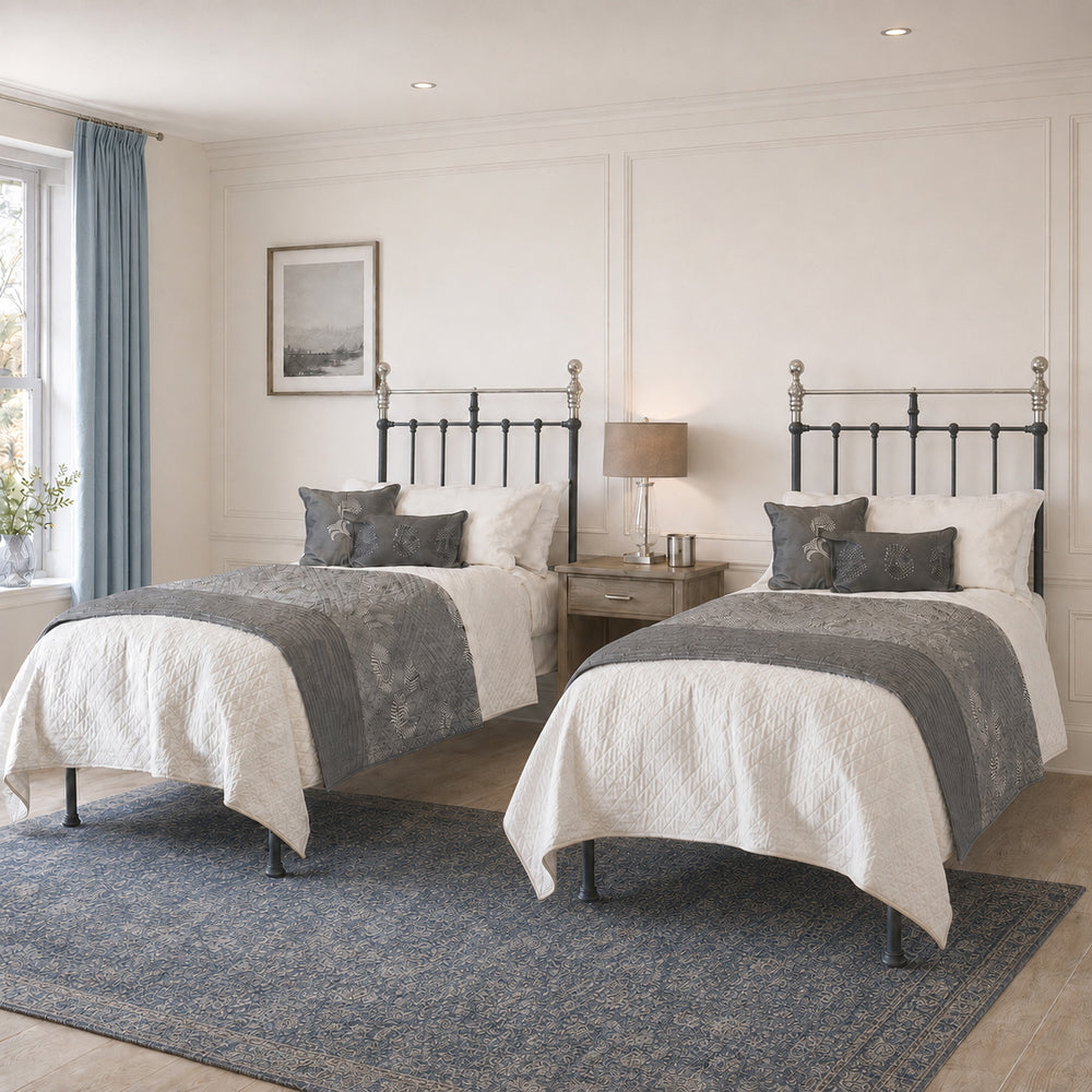 Pair of Charcoal and Nickel Platform Beds, MP62