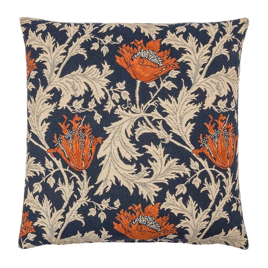 Morris Anenome Blue & Rust Cushion