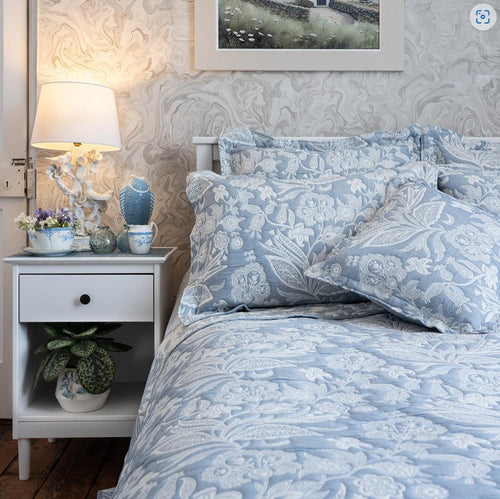 Olivia Blue Jacquard bedspread and Cushion Covers