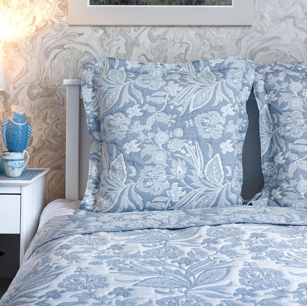 Olivia Blue Jacquard bedspread and Cushion Covers