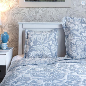 Olivia Blue Jacquard bedspread and Cushion Covers