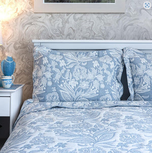 Olivia Blue Jacquard bedspread and Cushion Covers
