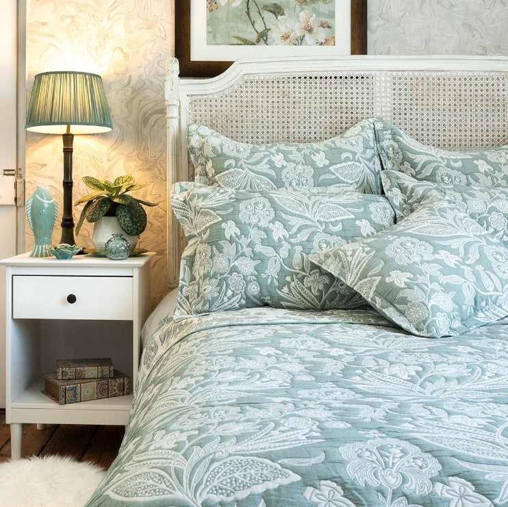 Olivia Green Jacquard Bedspread and Cushion Covers
