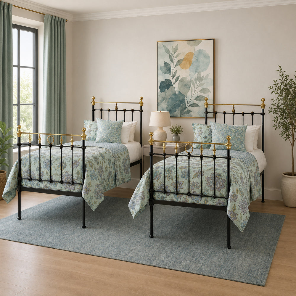 Pair of Black Cast Iron Antique Beds with Hoops MP69