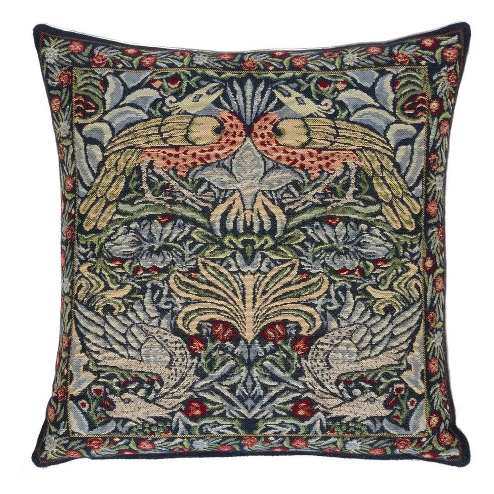 Peacock and Dragon Blue Cushion