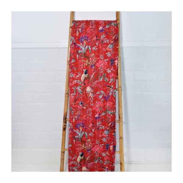 Kantha Throw - Red Exotic Bird