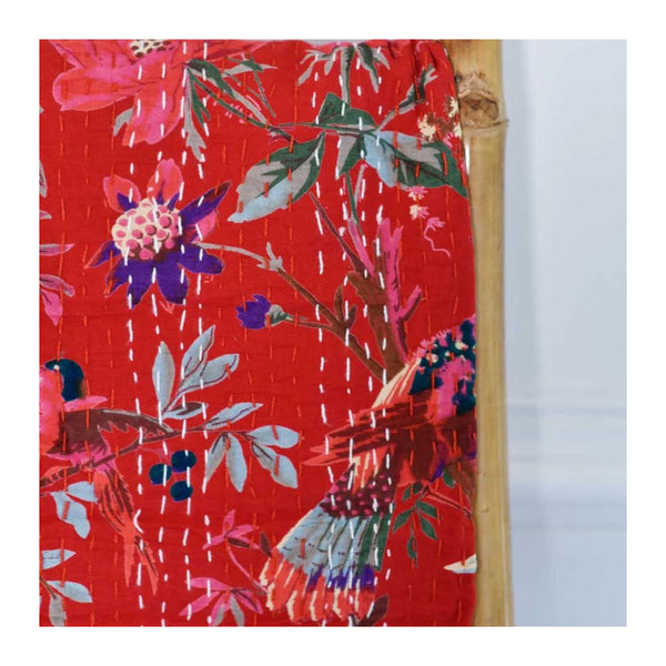 Kantha Throw - Red Exotic Bird