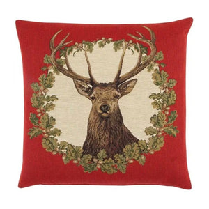 Stag Red Wreath Cushion