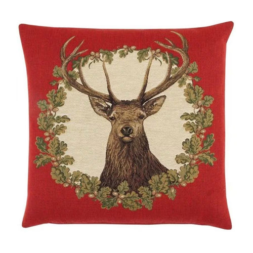 Stag Red Wreath Cushion