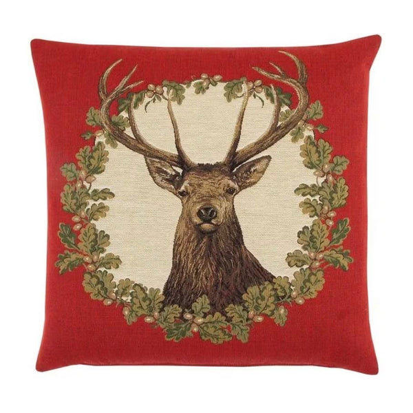 Stag Red Wreath Cushion