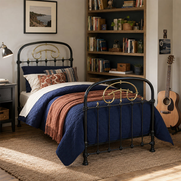 3ft Wide Single Antique Bed in Black MS81