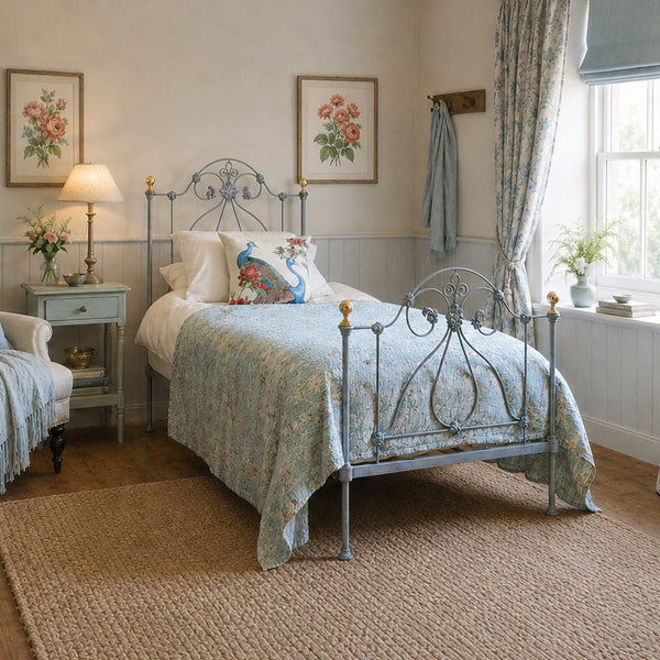 3ft Wide Single Antique Bed in Blue Verdigris MS82