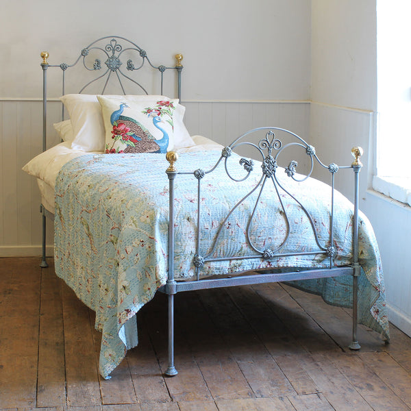 Single Antique Bed in Blue Verdigris
