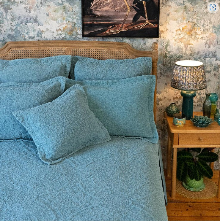 Stonewash Teal Blue Bedspread & Cushions