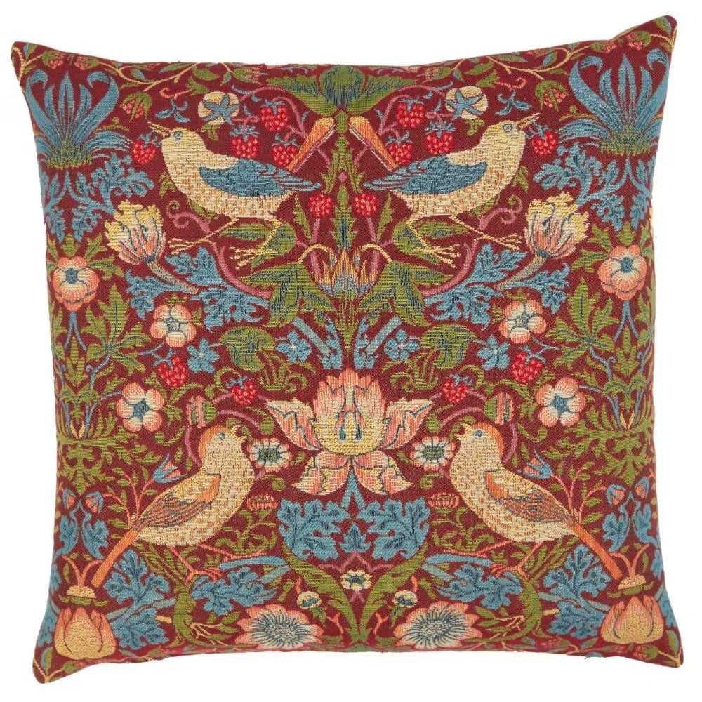 Strawberry Thief New Red Cushion