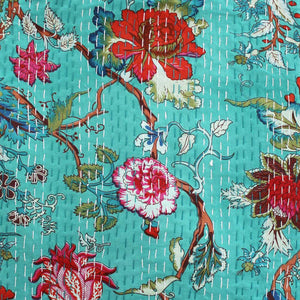 Kantha Throw - Teal Exotic Flower