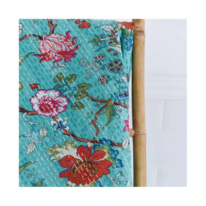 Kantha Throw - Teal Exotic Flower