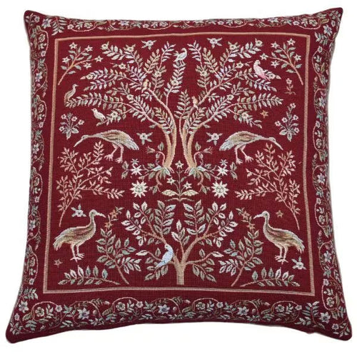 Birds and Trees Red Cushion