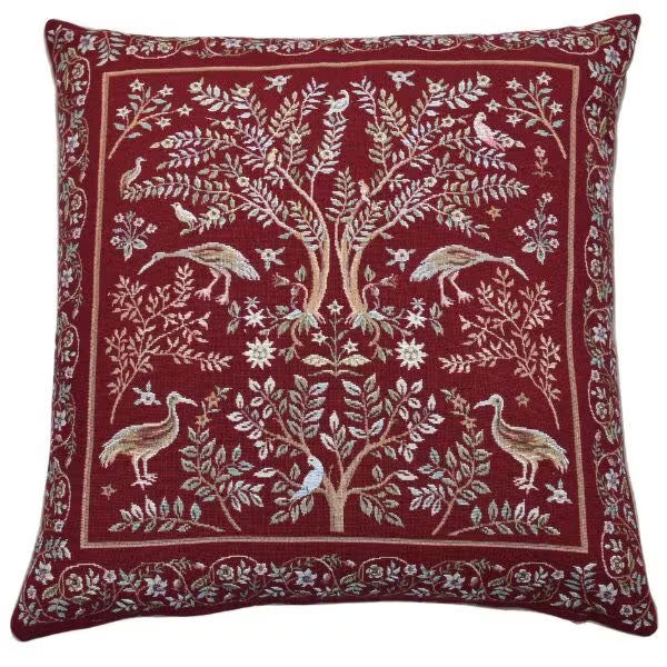 Birds and Trees Red Cushion