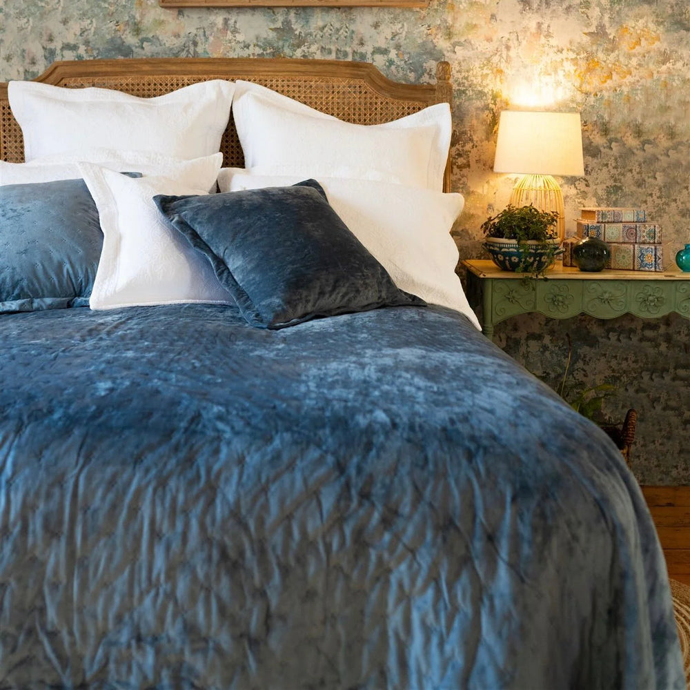 Clara Blue Velvet Bedspread
