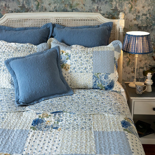 Melissa Blue Patchwork Bedspread & Pillowshams