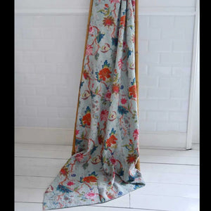 Kantha Throw - Blue Exotic Flowers