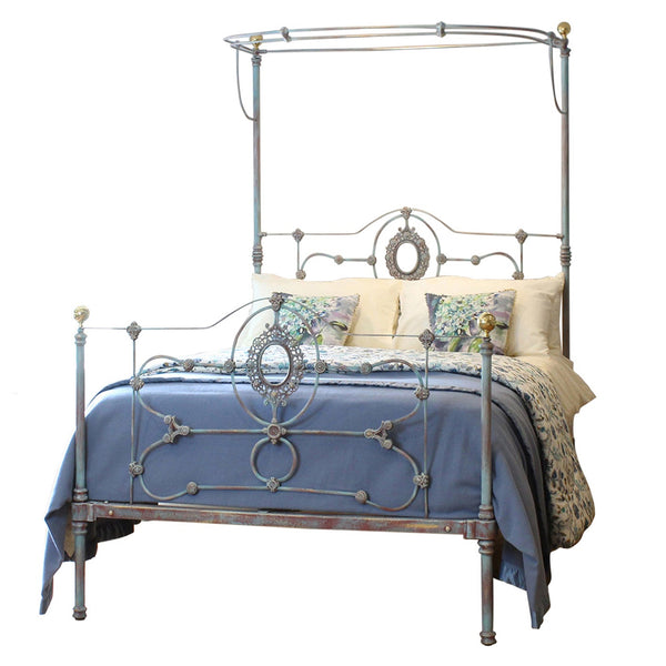 Antique Half Tester Bed in Blue Verdigris M4P39