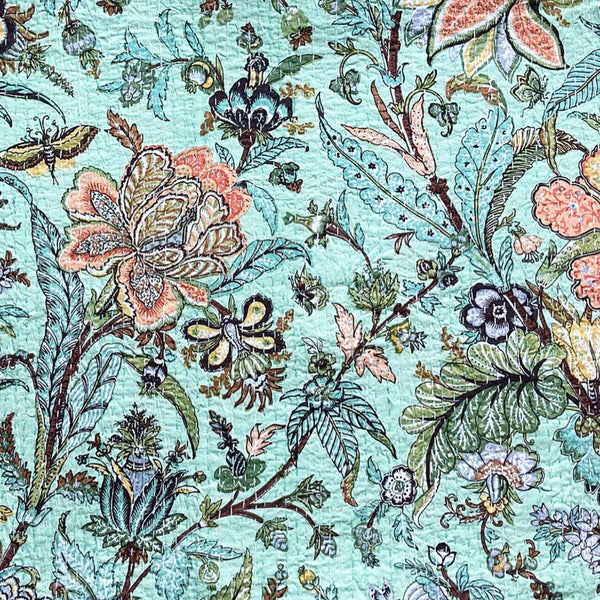 Kantha Throw - Mint Exotic Flowers
