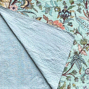 Kantha Throw - Mint Exotic Flowers