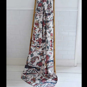 Kantha Throw - White Peacock